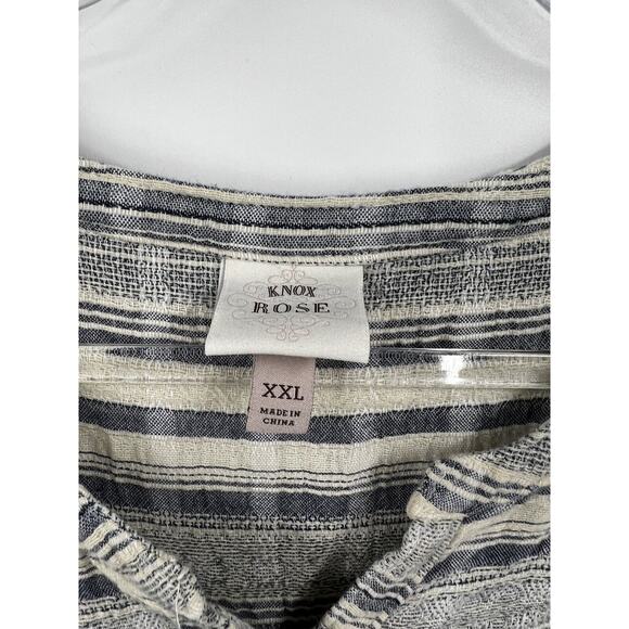 Knox Rose‎ Top Lightweight Striped Top Split Neck Blue White Size XXL - Picture 2 of 5